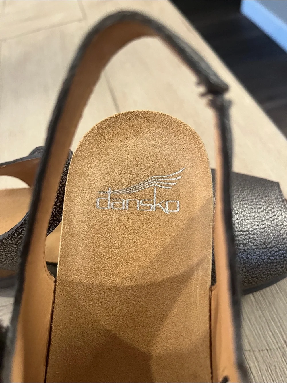 Dansko Metallic Silver Peep-Toe Slingback Wedge Sandals